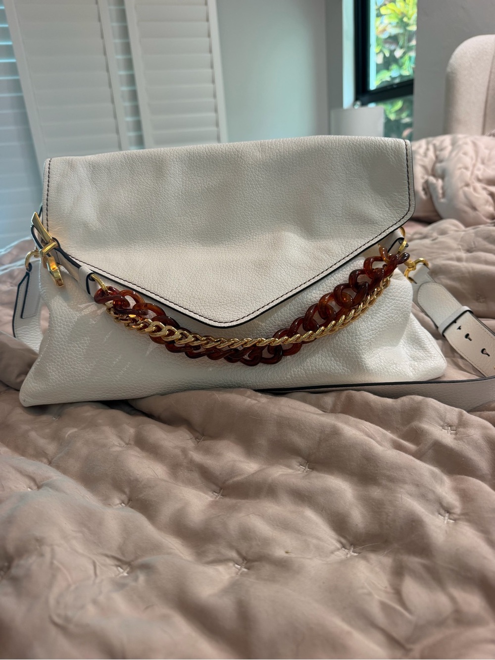 Alberta Ferretti Calf Leather White Deco-ring Dori Envelope Crossbody Bag